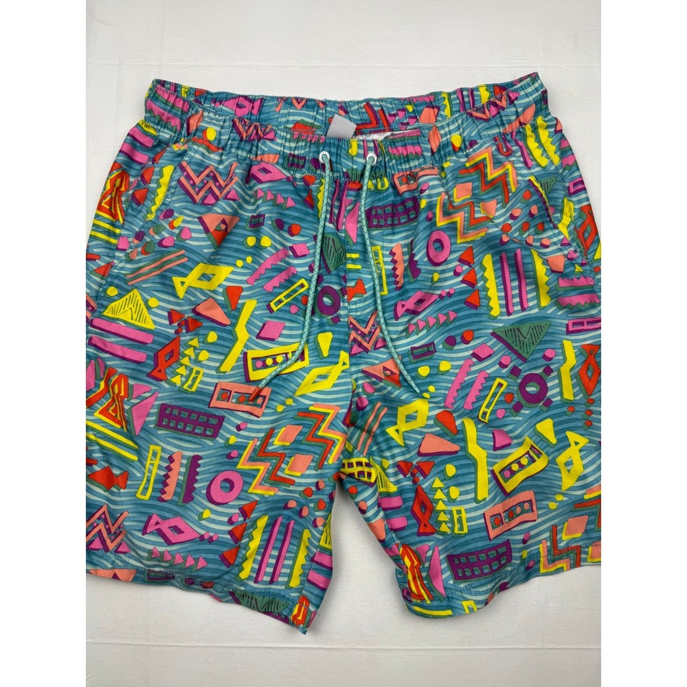 Empyre Swim Trunks Medium Blue Multi 90s Geometric Retro Zumiez Board Shorts